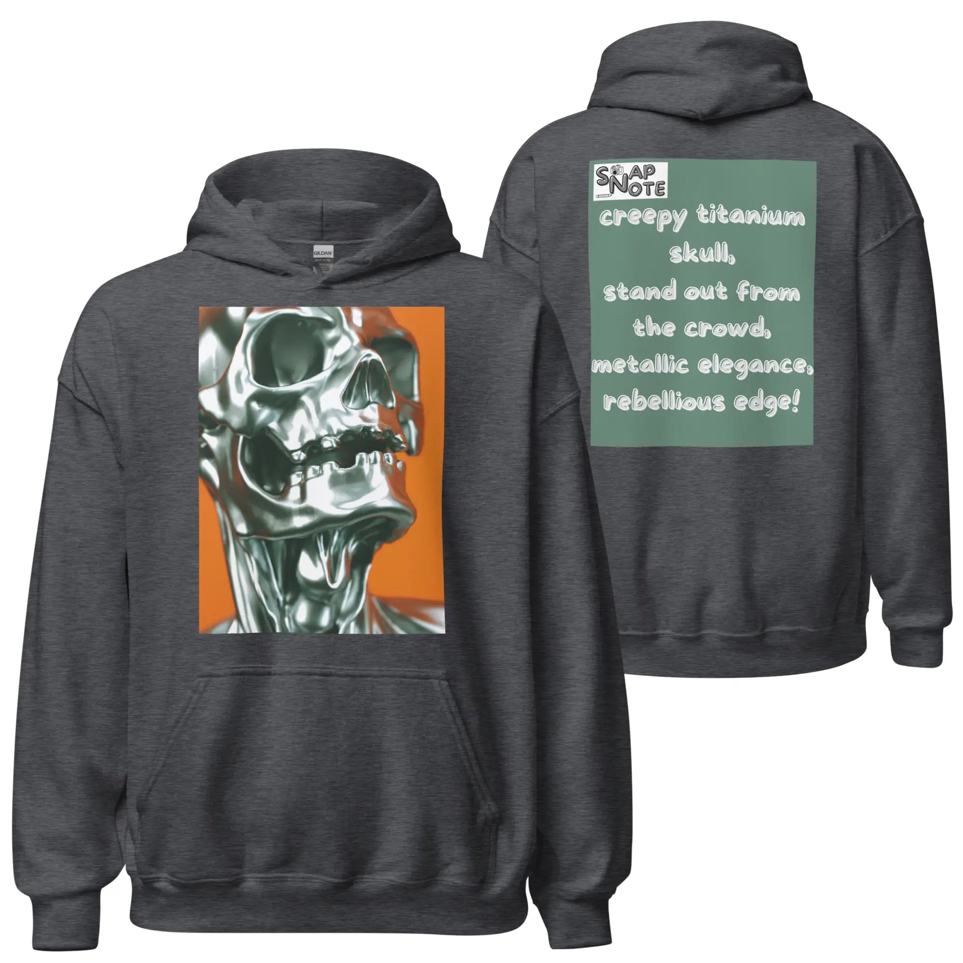 Hoodie Hooded Sweatshirt Hooded Jersey Hooded Jumper Hooded Pullover Hooded Sweater Men Women Teens - skeleton metallic skull close-up green pattern - Dark-Heather - 74.90 - SnapNote streetwear