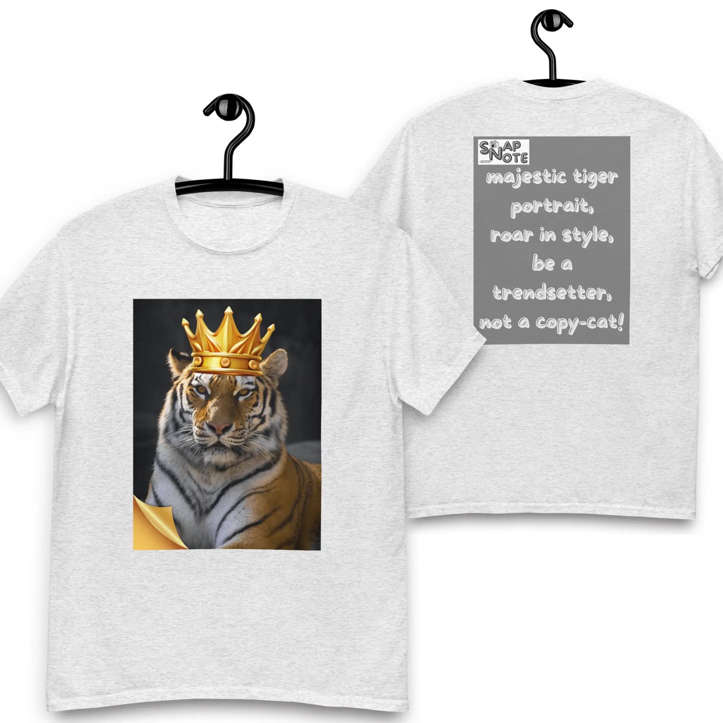 T-Shirt TShirt Tee Men Women Teens Unisex Heavy Cotton Round Neck - animal feline crown tiger grey pattern - Ash - 34.90 - SnapNote streetwear