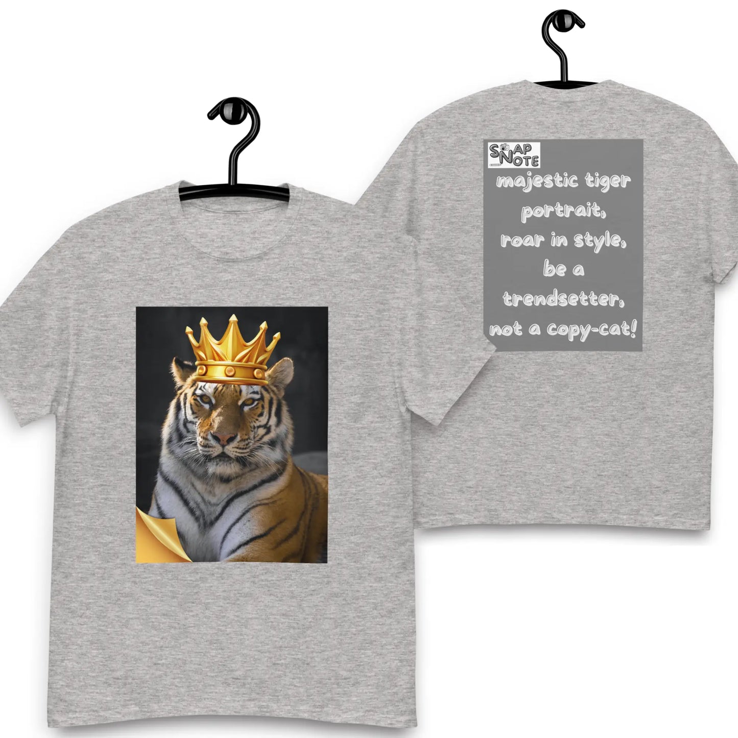 T-Shirt TShirt Tee Men Women Teens Unisex Heavy Cotton Round Neck - animal feline crown tiger grey pattern - Sport-Grey - 34.90 - SnapNote streetwear