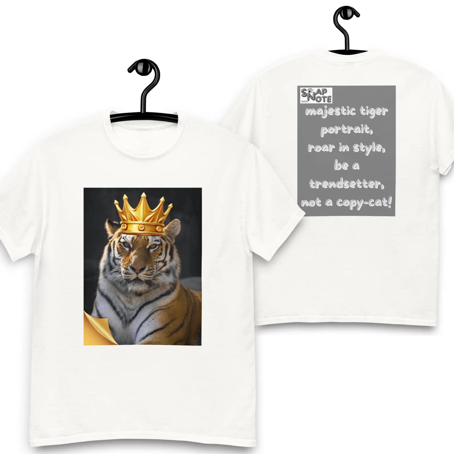 T-Shirt TShirt Tee Men Women Teens Unisex Heavy Cotton Round Neck - animal feline crown tiger grey pattern - White - 34.90 - SnapNote streetwear