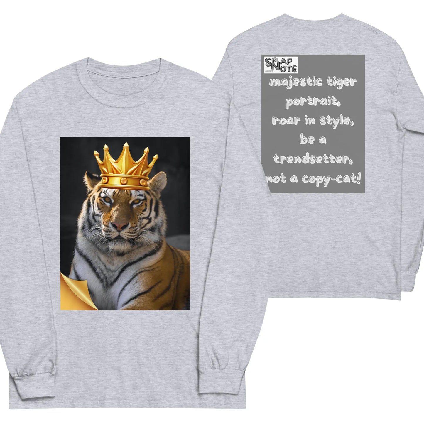 T-Shirt TShirt T Shirt Tee Men Women Teens Unisex Long Sleeves Heavy Cotton Crew Neck - animal feline crown tiger grey pattern - Sport-Grey - 44.90 - SnapNote streetwear