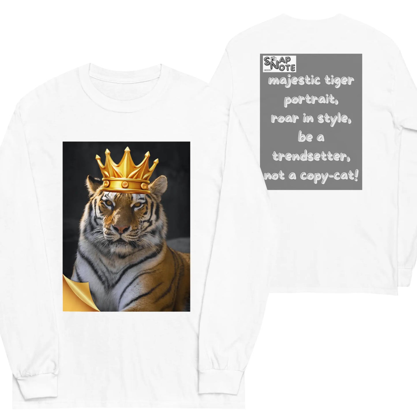 T-Shirt TShirt T Shirt Tee Men Women Teens Unisex Long Sleeves Heavy Cotton Crew Neck - animal feline crown tiger grey pattern - White - 44.90 - SnapNote streetwear