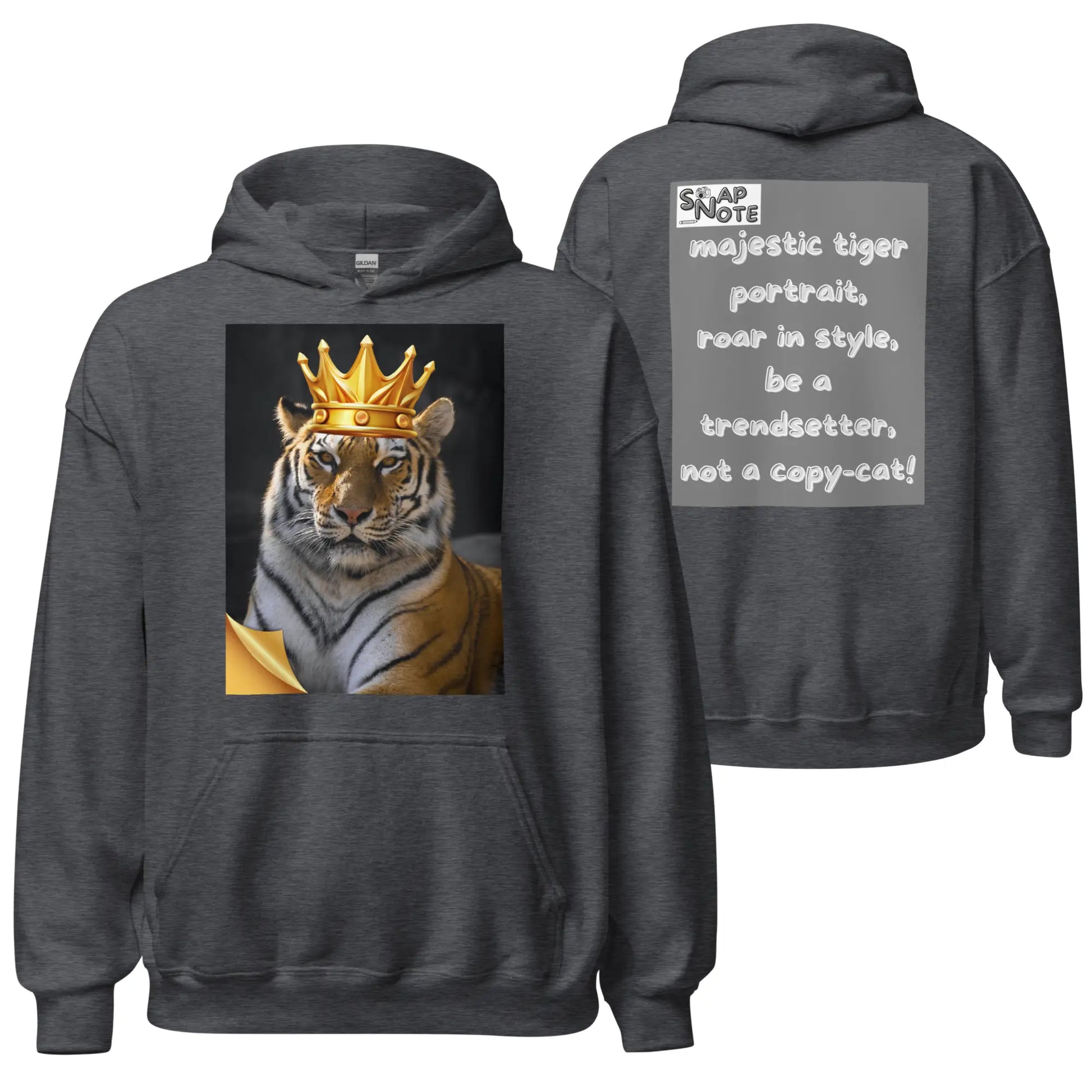 Hoodie Hooded Sweatshirt Hooded Jersey Hooded Jumper Hooded Pullover Hooded Sweater Men Women Teens Unisex - animal feline crown tiger grey pattern - Dark-Heather - 74.90 - SnapNote streetwear