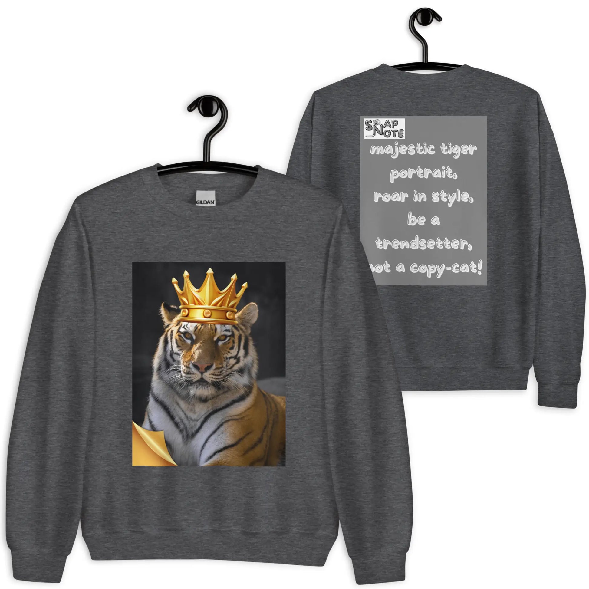 Sweatshirt Jersey Jumper Pullover Sweater Men Women Teenagers Unisex - animal feline crown tiger grey pattern - Dark-Heather - 59.90 - SnapNote streetwear