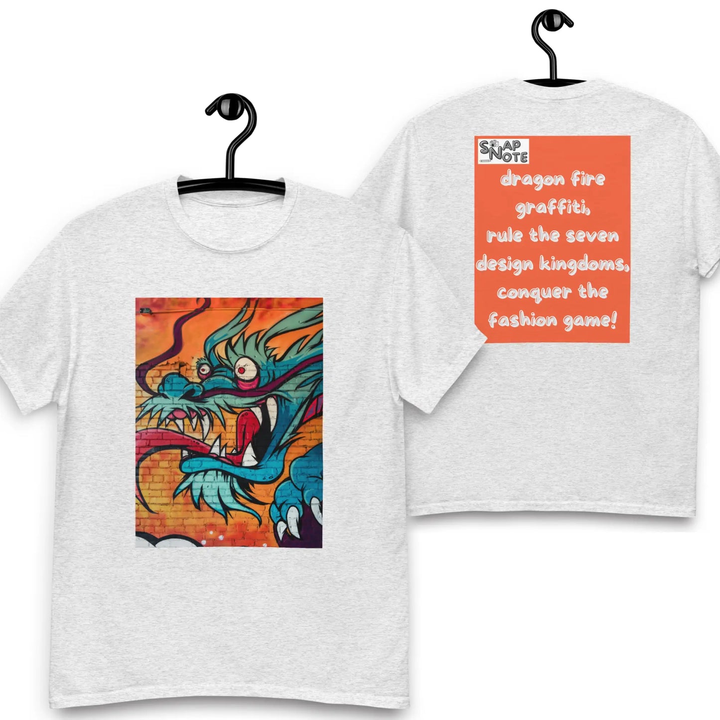 T-Shirt TShirt Tee Men Women Teens Unisex Heavy Cotton Round Neck - dragon science-fiction graffiti orange pattern - Ash - 34.90 - SnapNote streetwear