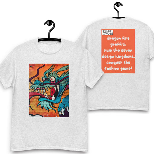 T-Shirt TShirt Tee Men Women Teens Unisex Heavy Cotton Round Neck - dragon science-fiction graffiti orange pattern - Ash - 34.90 - SnapNote streetwear