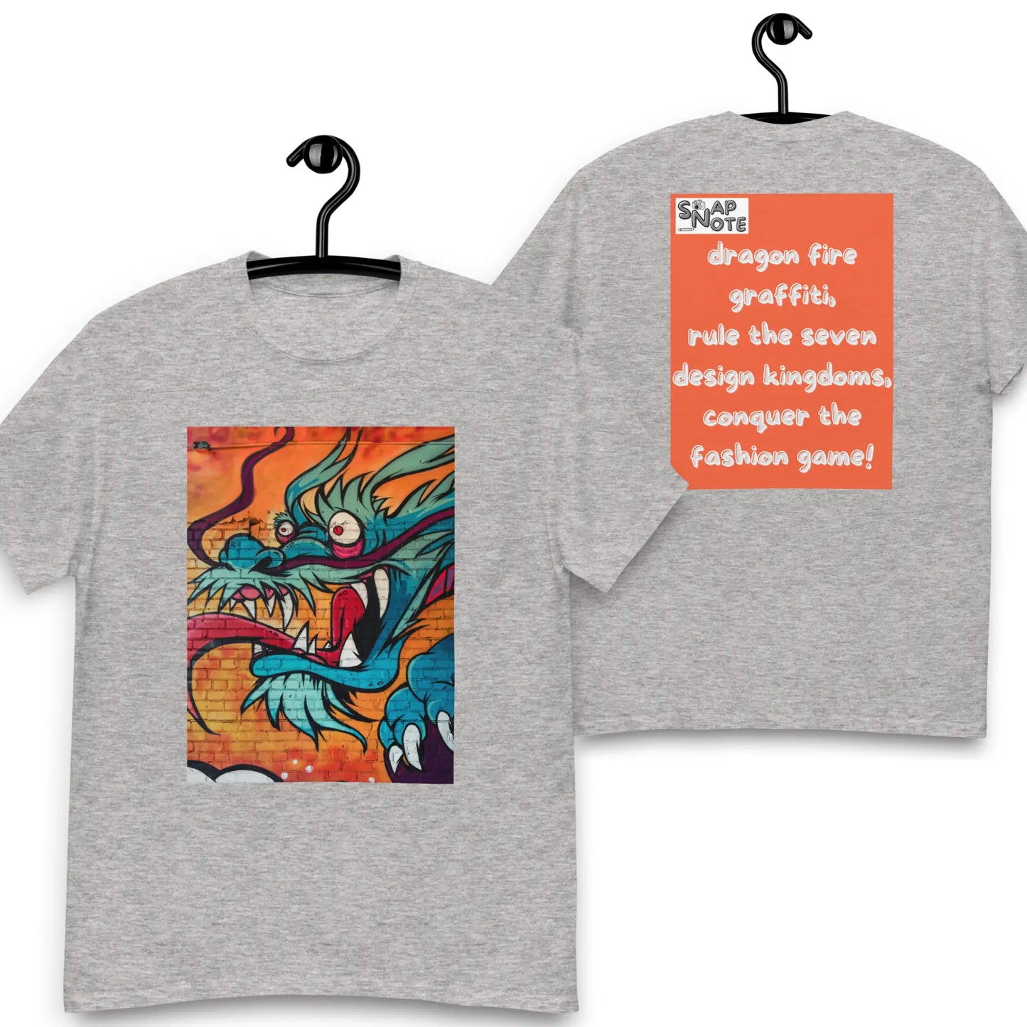 T-Shirt TShirt Tee Men Women Teens Unisex Heavy Cotton Round Neck - dragon science-fiction graffiti orange pattern - Sport-Grey - 34.90 - SnapNote streetwear