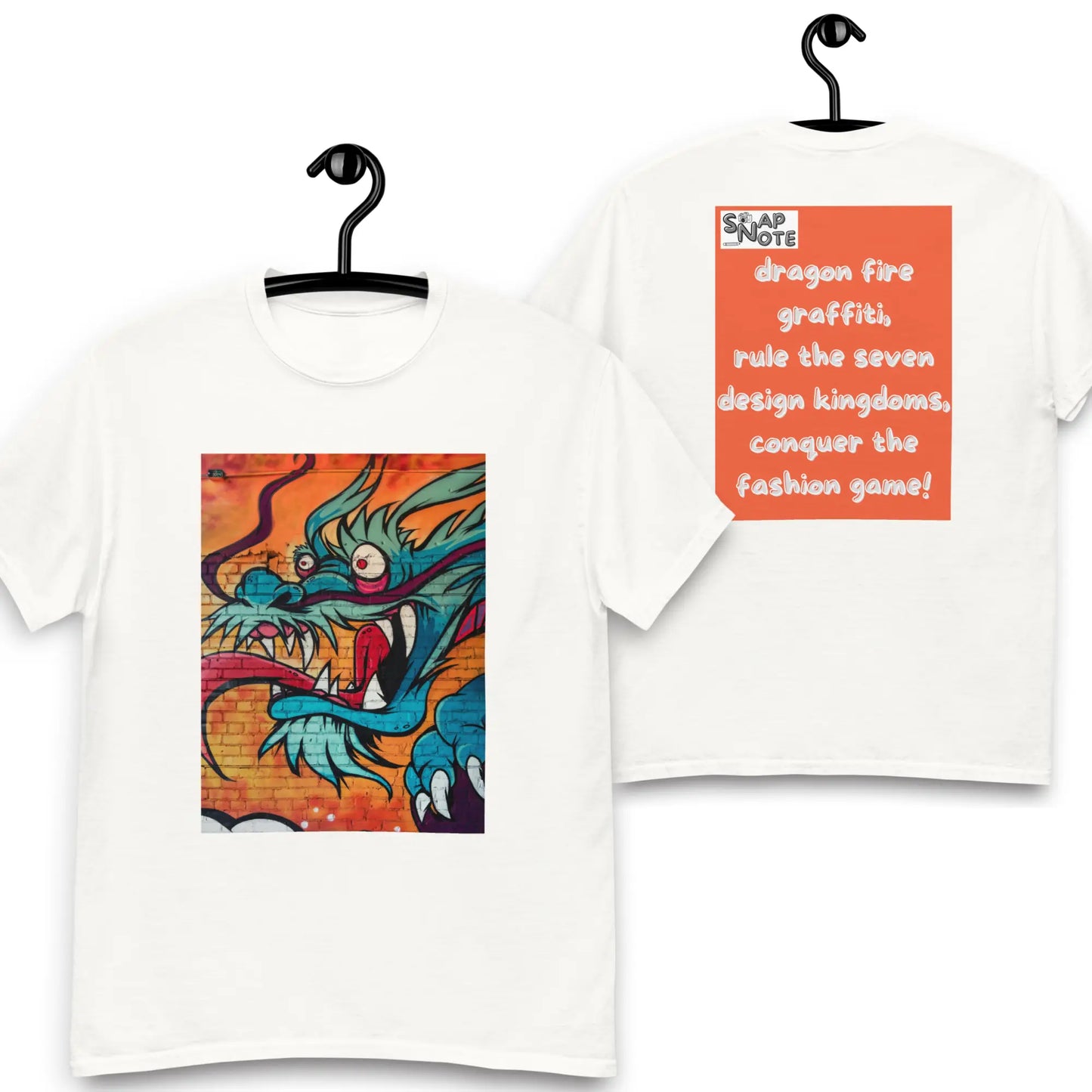 T-Shirt TShirt Tee Men Women Teens Unisex Heavy Cotton Round Neck - dragon science-fiction graffiti orange pattern - White - 34.90 - SnapNote streetwear