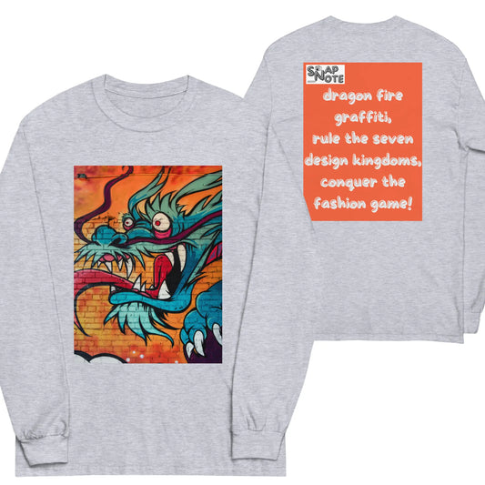 T-Shirt TShirt T Shirt Tee Men Women Teens Unisex Long Sleeves Heavy Cotton Crew Neck - dragon science-fiction graffiti orange pattern - Sport-Grey - 44.90 - SnapNote streetwear