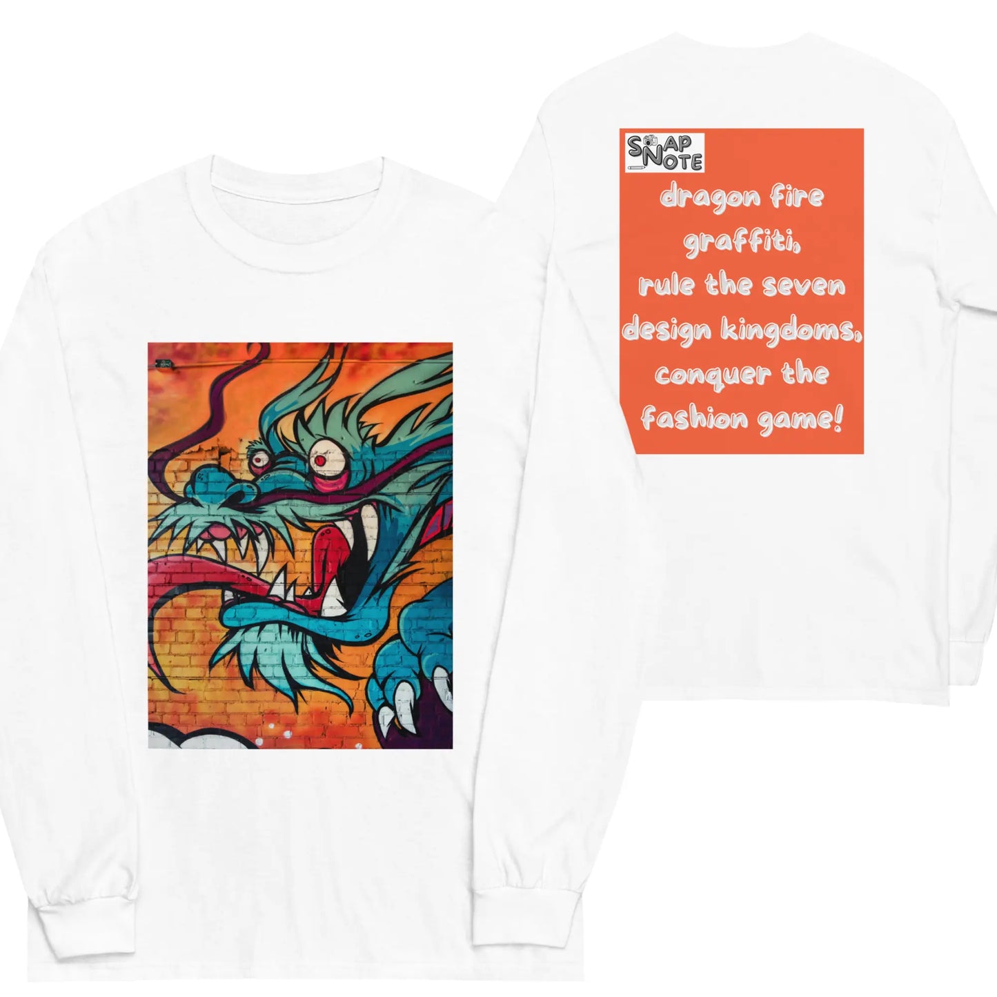 T-Shirt TShirt T Shirt Tee Men Women Teens Unisex Long Sleeves Heavy Cotton Crew Neck - dragon science-fiction graffiti orange pattern - White - 44.90 - SnapNote streetwear