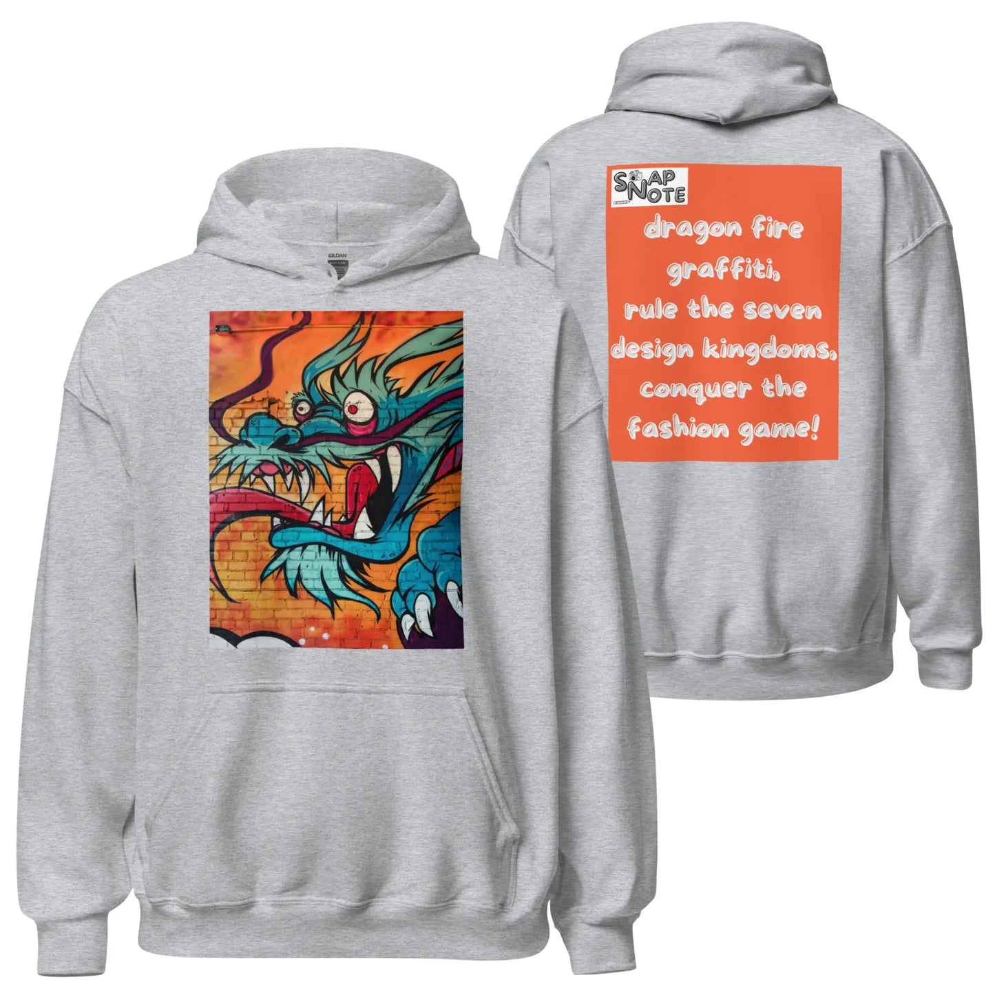 Hoodie Hooded Sweatshirt Hooded Jersey Hooded Jumper Hooded Pullover Hooded Sweater Men Women Teens - dragon science-fiction graffiti orange pattern - Sport-Grey - 74.90 - SnapNote streetwear