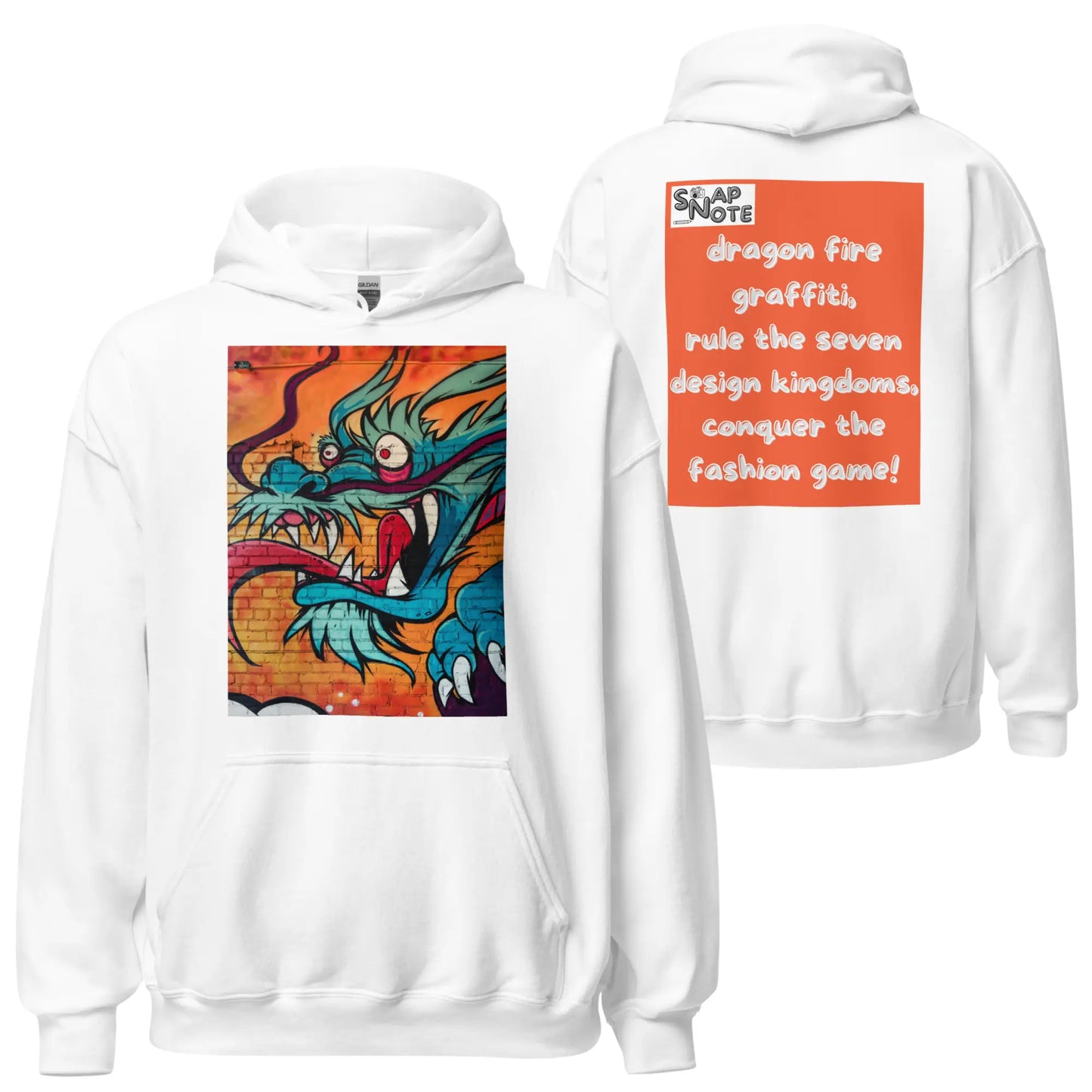 Hoodie Hooded Sweatshirt Hooded Jersey Hooded Jumper Hooded Pullover Hooded Sweater Men Women Teens - dragon science-fiction graffiti orange pattern - White - 74.90 - SnapNote streetwear