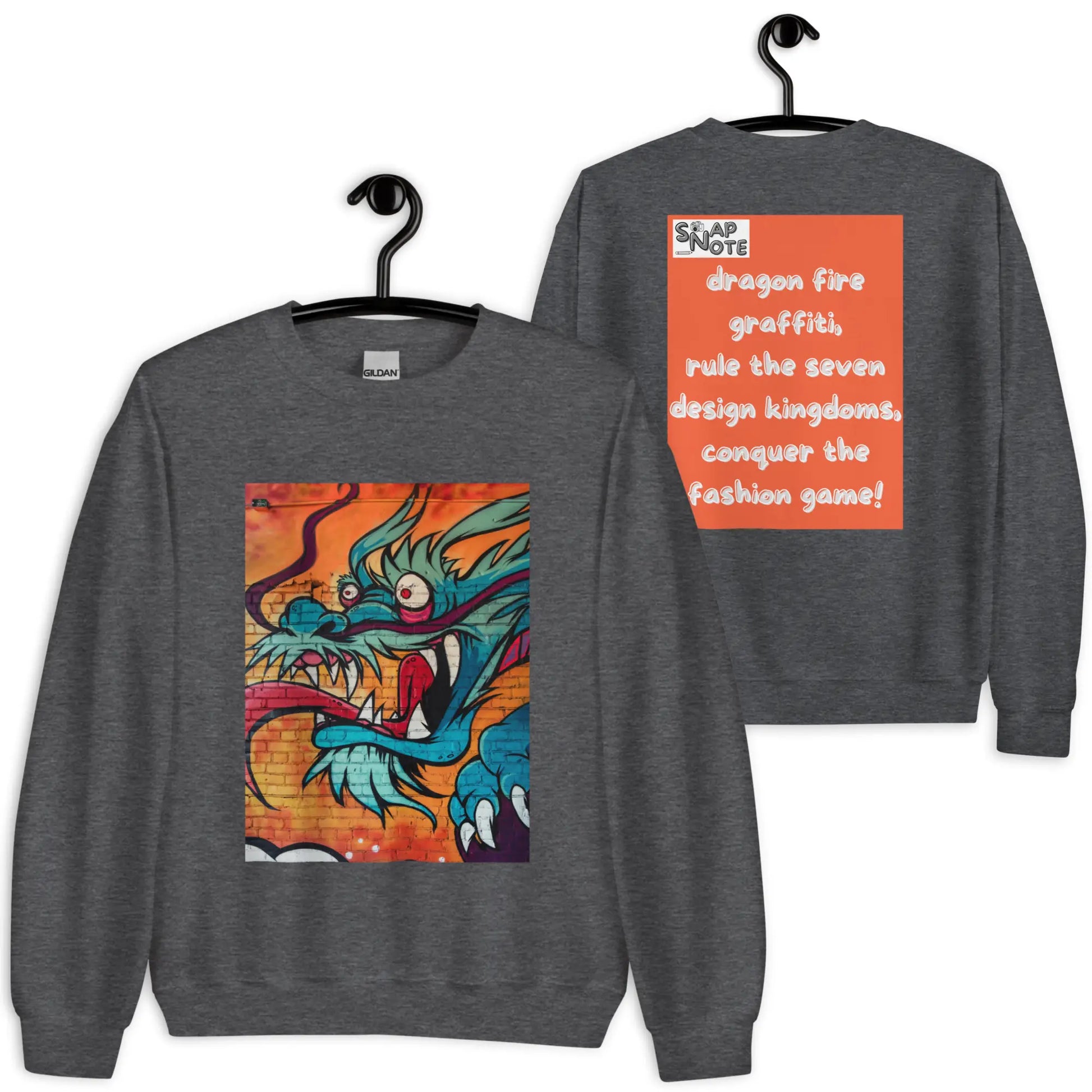 Sweatshirt Jersey Jumper Pullover Sweater Men Women Teenagers Unisex - dragon science-fiction graffiti orange pattern - Dark-Heather - 59.90 - SnapNote streetwear