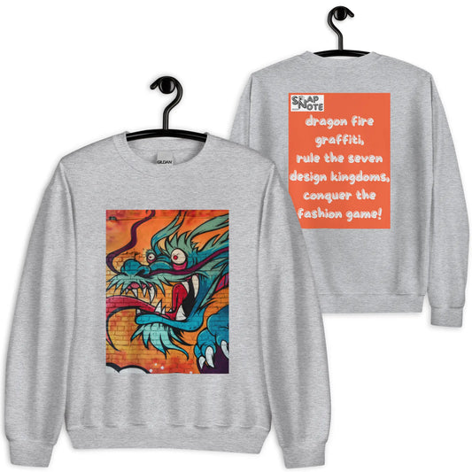 Sweatshirt Jersey Jumper Pullover Sweater Men Women Teenagers Unisex - dragon science-fiction graffiti orange pattern - Sport-Grey - 59.90 - SnapNote streetwear