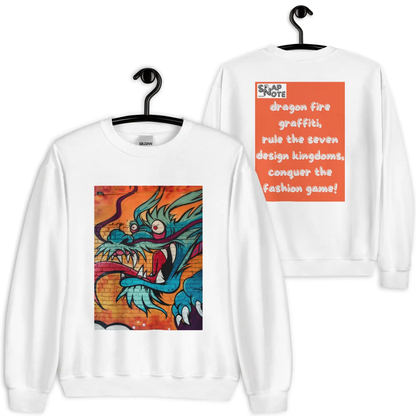 Sweatshirt Jersey Jumper Pullover Sweater Men Women Teenagers Unisex - dragon science-fiction graffiti orange pattern - White - 59.90 - SnapNote streetwear