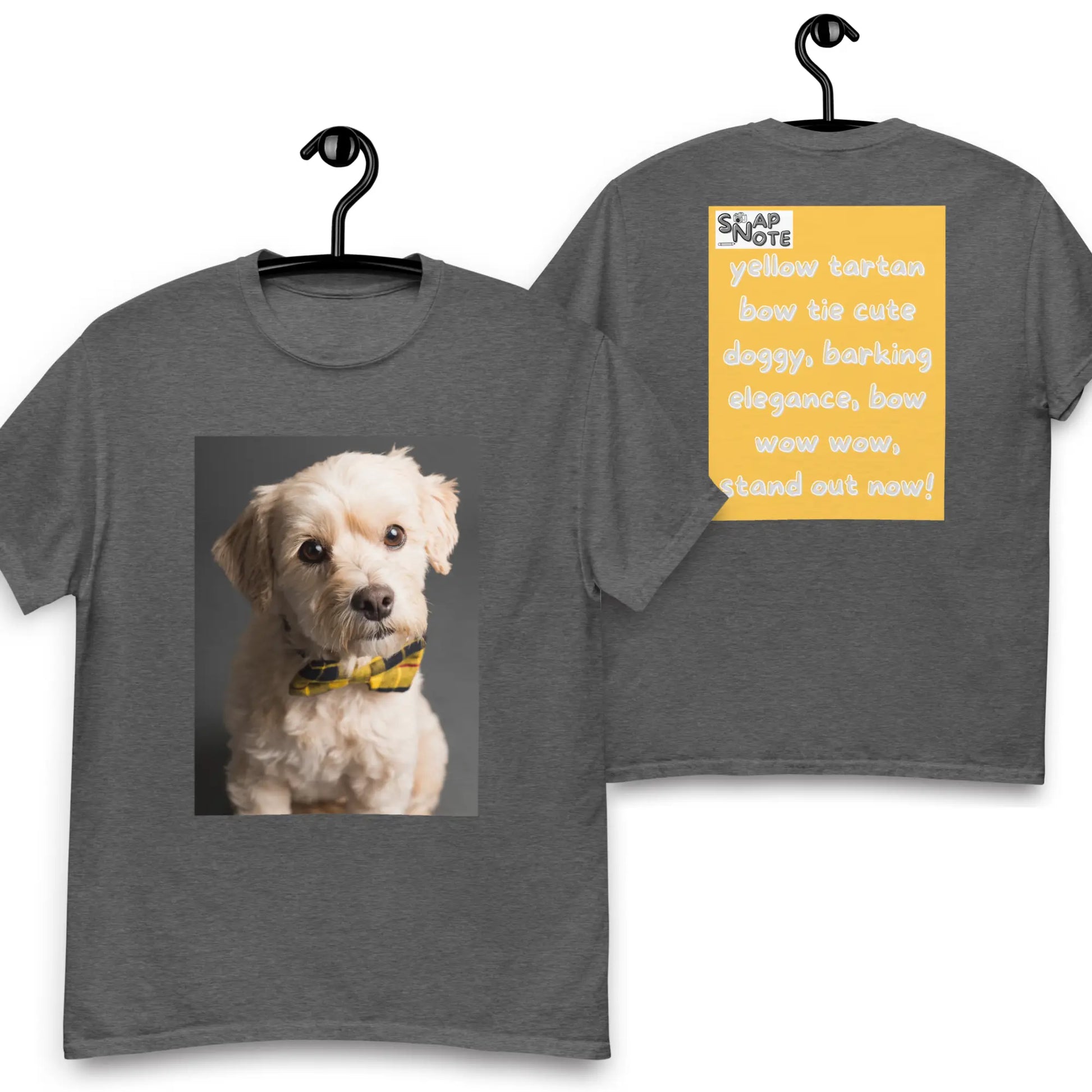 T-Shirt TShirt Tee Men Women Teens Unisex Heavy Cotton Round Neck - animal pet elegant doggy yellow pattern - Dark-Heather - 34.90 - SnapNote streetwear