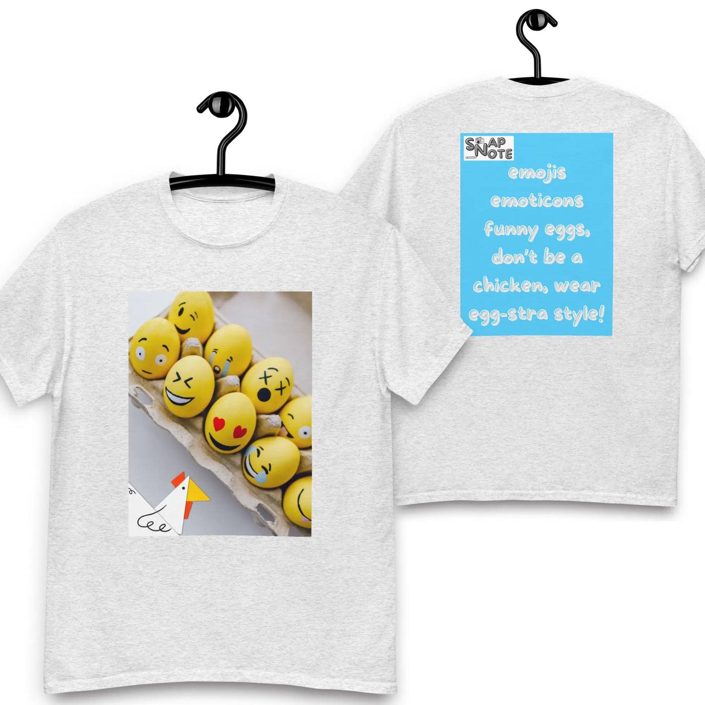 T-Shirt TShirt Tee Men Women Teens Unisex Heavy Cotton Round Neck - emoji emoticon eggs chicken blue pattern - Ash - 34.90 - SnapNote streetwear