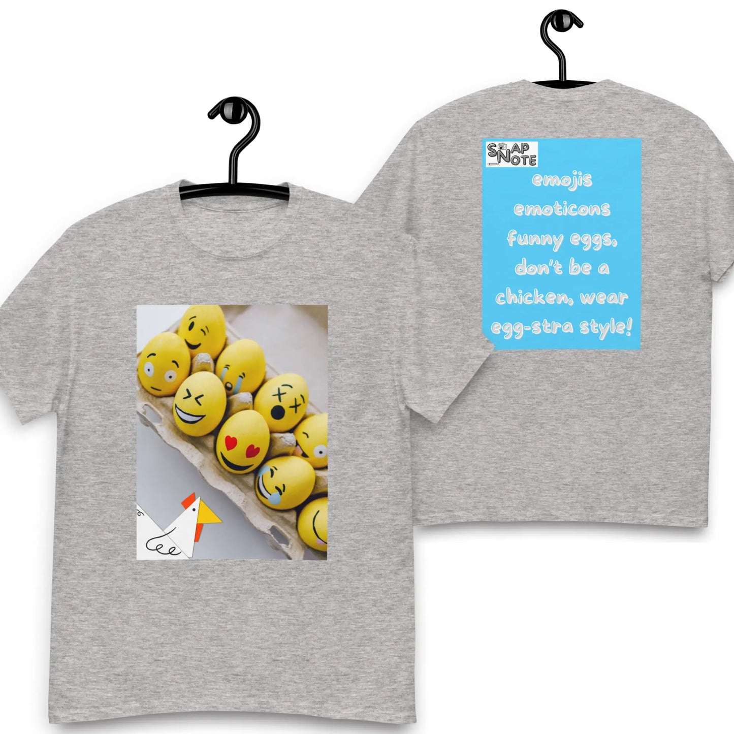 T-Shirt TShirt Tee Men Women Teens Unisex Heavy Cotton Round Neck - emoji emoticon eggs chicken blue pattern - Sport-Grey - 34.90 - SnapNote streetwear