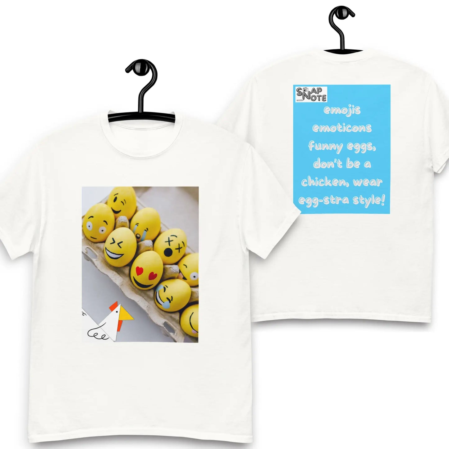 T-Shirt TShirt Tee Men Women Teens Unisex Heavy Cotton Round Neck - emoji emoticon eggs chicken blue pattern - White - 34.90 - SnapNote streetwear