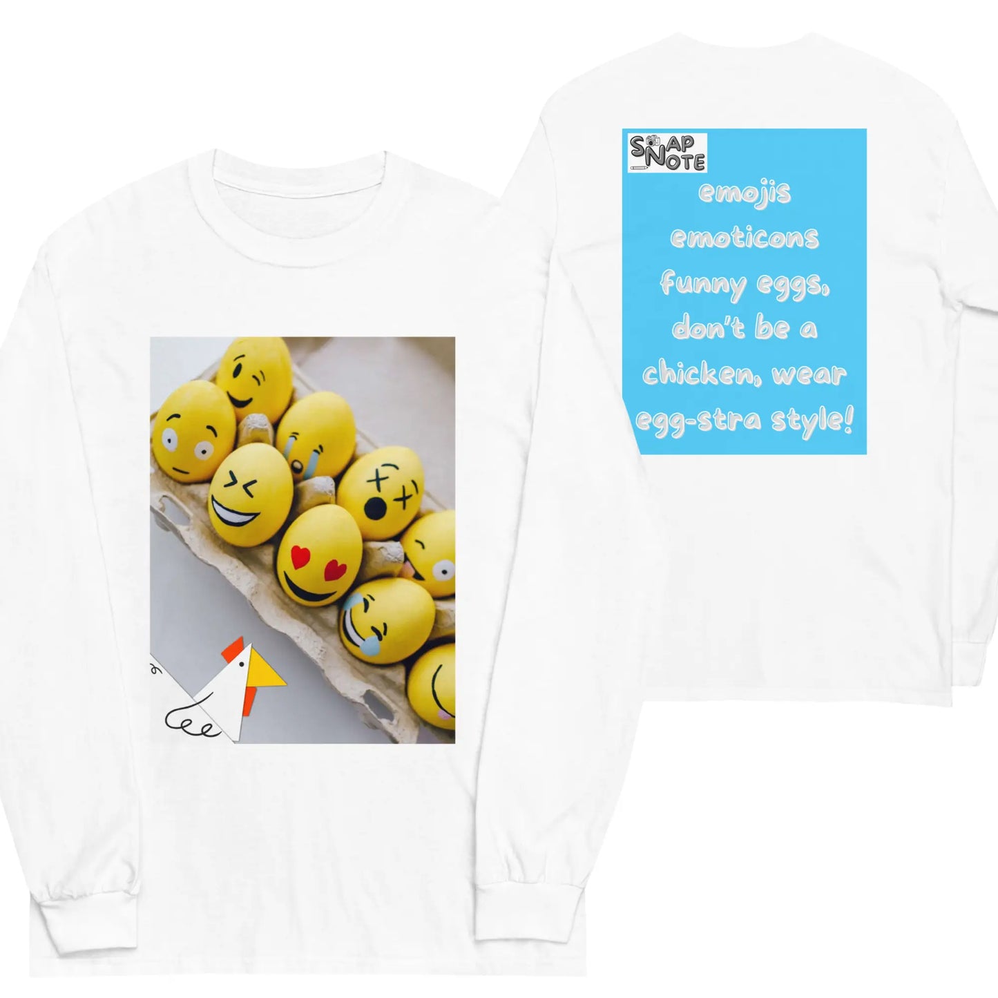 T-Shirt TShirt T Shirt Tee Men Women Teens Unisex Long Sleeves Heavy Cotton Crew Neck - emoji emoticon eggs chicken blue pattern - White - 44.90 - SnapNote streetwear