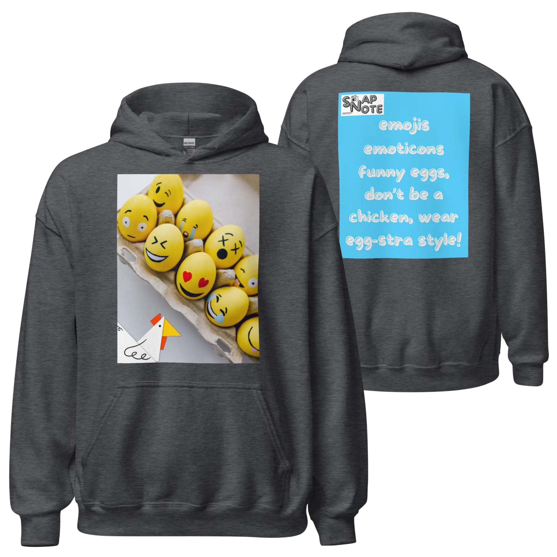 Hoodie Hooded Sweatshirt Hooded Jersey Hooded Jumper Hooded Pullover Hooded Sweater Men Women Teens Unisex - emoji emoticon eggs chicken blue pattern - Dark-Heather - 74.90 - SnapNote streetwear