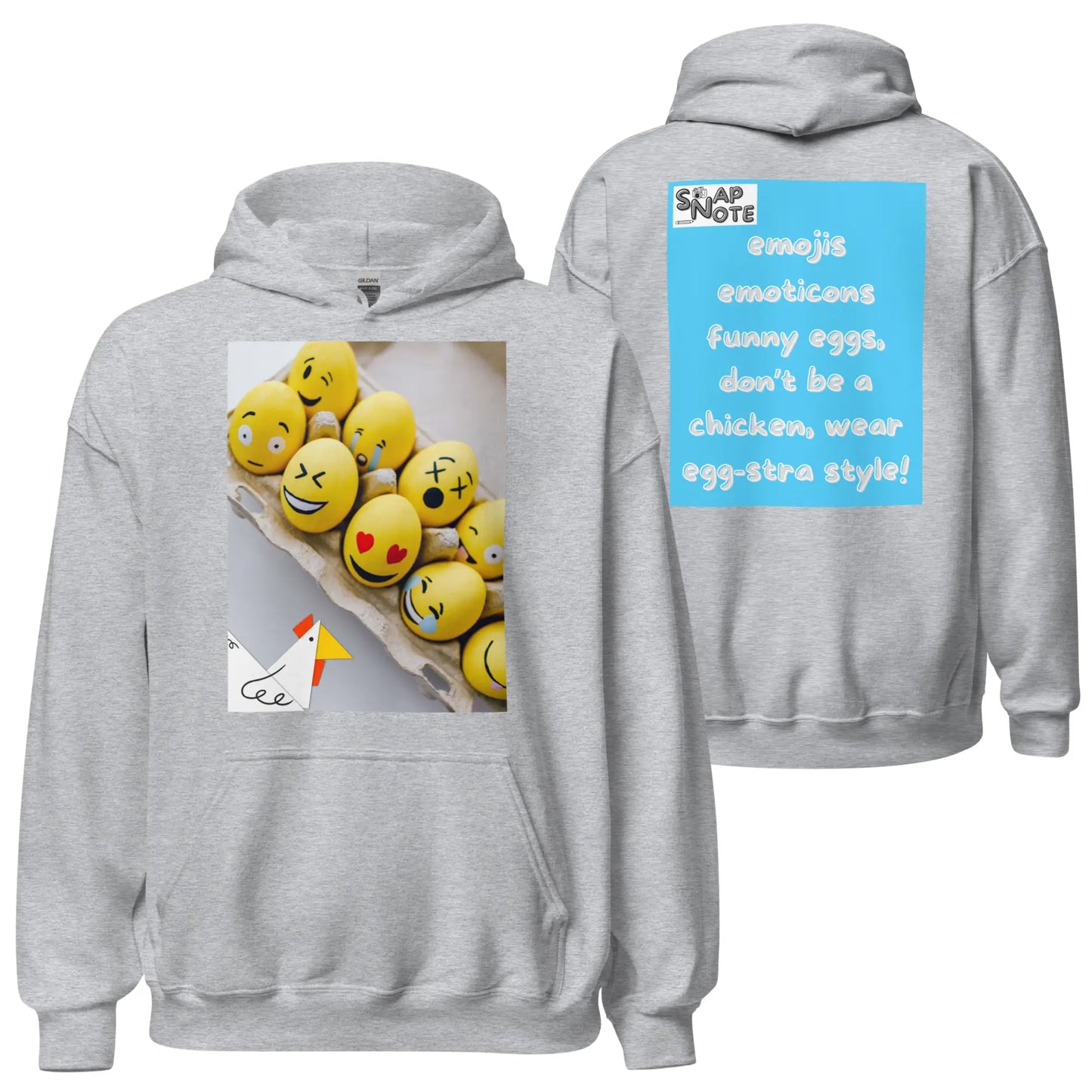 Hoodie Hooded Sweatshirt Hooded Jersey Hooded Jumper Hooded Pullover Hooded Sweater Men Women Teens Unisex - emoji emoticon eggs chicken blue pattern - Sport-Grey - 74.90 - SnapNote streetwear