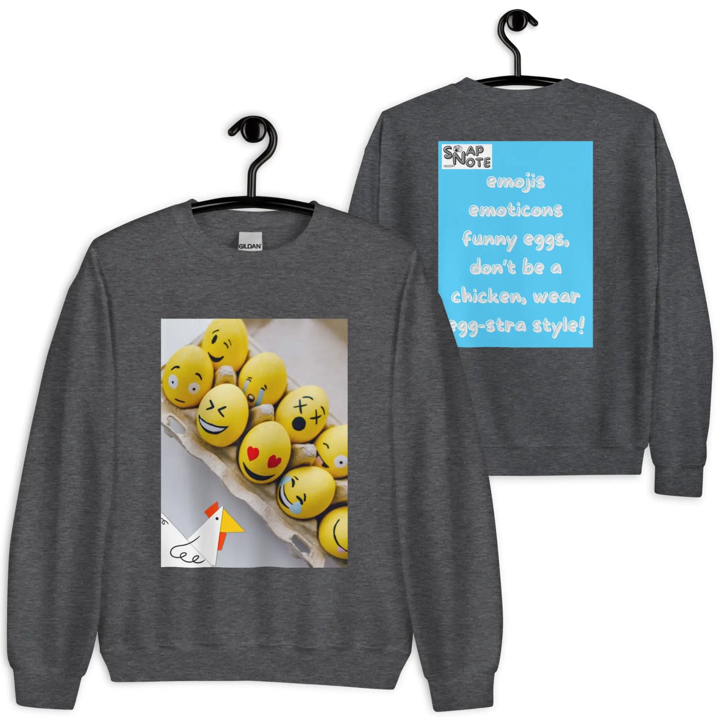 Sweatshirt Jersey Jumper Pullover Sweater Men Women Teenagers Unisex - emoji emoticon eggs chicken blue pattern - Dark-Heather - 59.90 - SnapNote streetwear