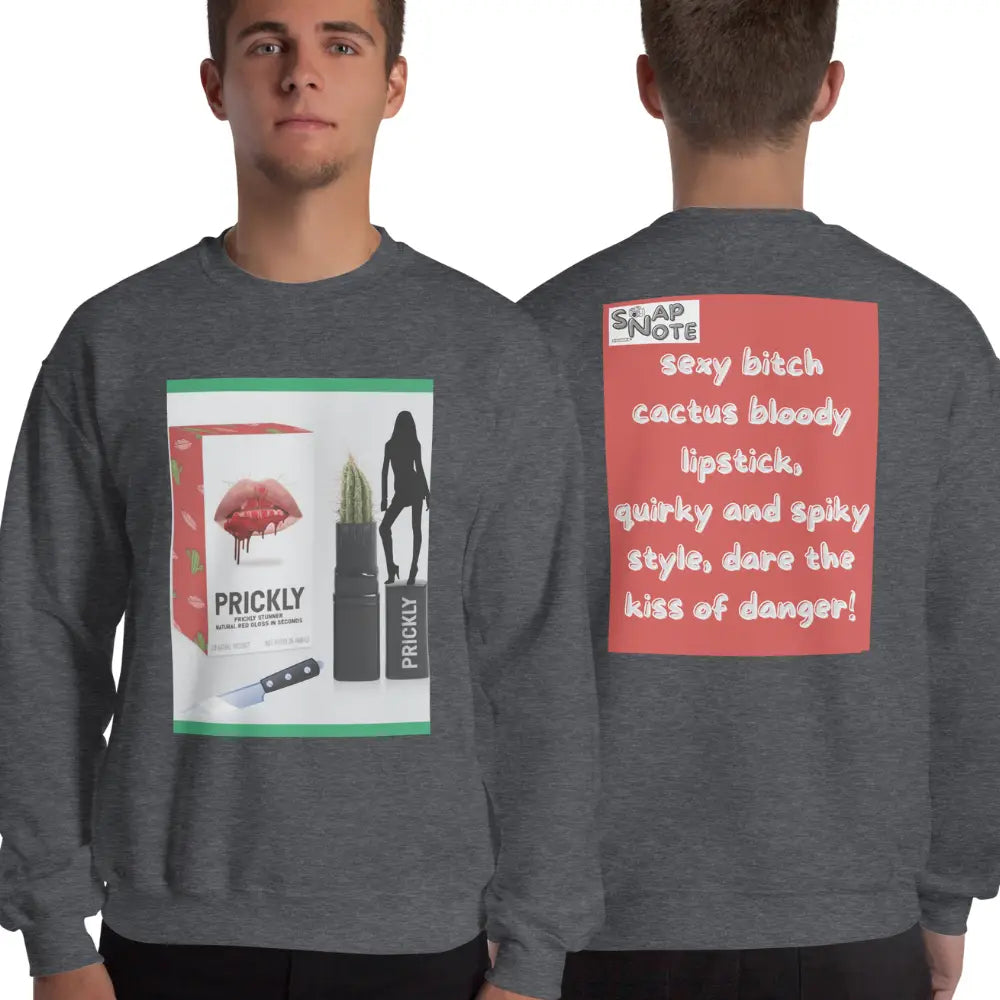 Man supermodel wearing Sweatshirt Jersey Jumper Pullover Sweater Men Women Teenagers Unisex - makeup bitch cactus lipstick red pattern - Dark-Heather - 59.90 - SnapNote streetwear