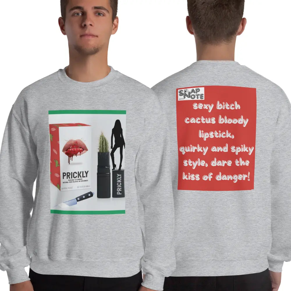 Man supermodel wearing Sweatshirt Jersey Jumper Pullover Sweater Men Women Teenagers Unisex - makeup bitch cactus lipstick red pattern - Sport-Grey - 59.90 - SnapNote streetwear