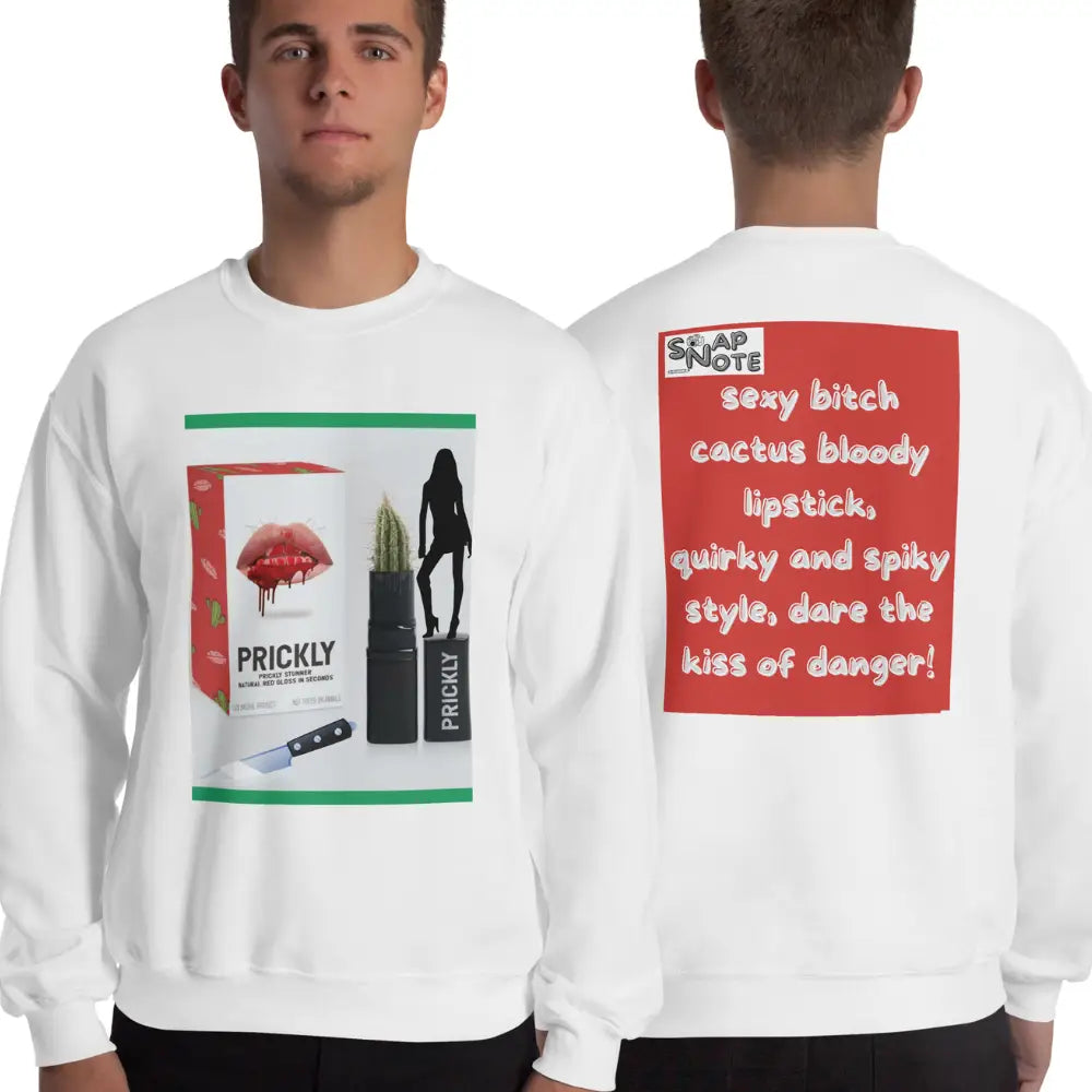 Man supermodel wearing Sweatshirt Jersey Jumper Pullover Sweater Men Women Teenagers Unisex - makeup bitch cactus lipstick red pattern - White - 59.90 - SnapNote streetwear