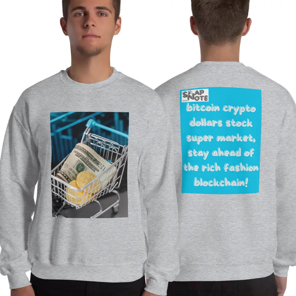 Man supermodel wearing Sweatshirt Jersey Jumper Pullover Sweater Men Women Teenagers Unisex - bitcoin crypto dollars shopping cart blue pattern - Sport-Grey - 59.90 - SnapNote streetwear