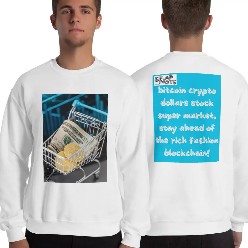 Man supermodel wearing Sweatshirt Jersey Jumper Pullover Sweater Men Women Teenagers Unisex - bitcoin crypto dollars shopping cart blue pattern - White - 59.90 - SnapNote streetwear