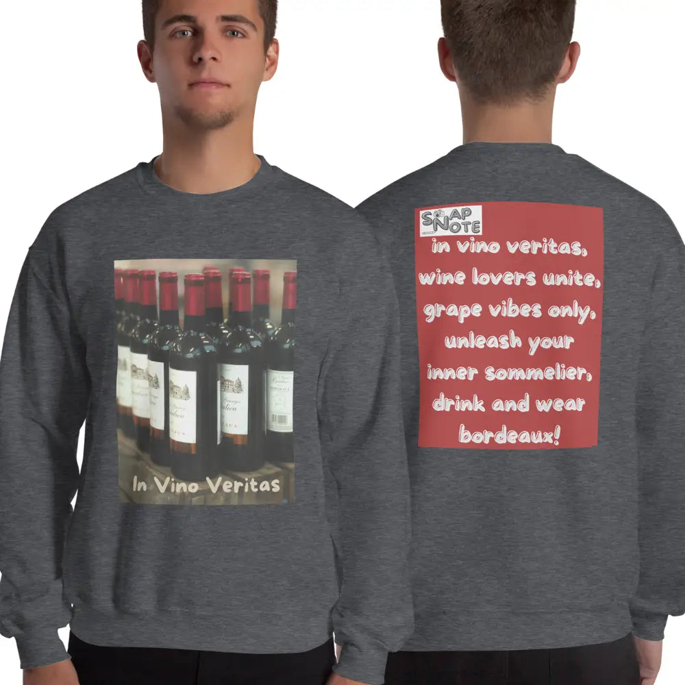 Man supermodel wearing Sweatshirt Jersey Jumper Pullover Sweater Men Women Teenagers Unisex - bordeaux wine bottles maroon pattern - Dark-Heather - 59.90 - SnapNote streetwear