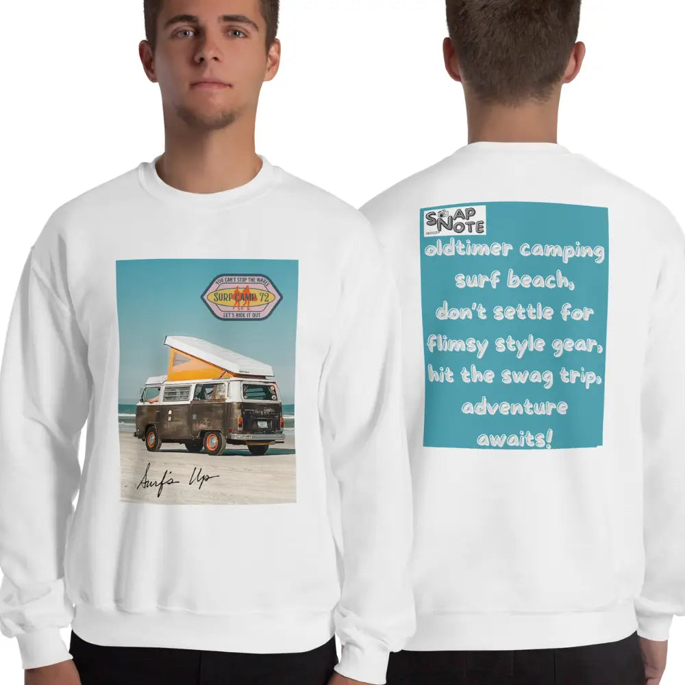 Man supermodel wearing Sweatshirt Jersey Jumper Pullover Sweater Men Women Teenagers Unisex - vintage camping van surf blue pattern - White - 59.90 - SnapNote streetwear