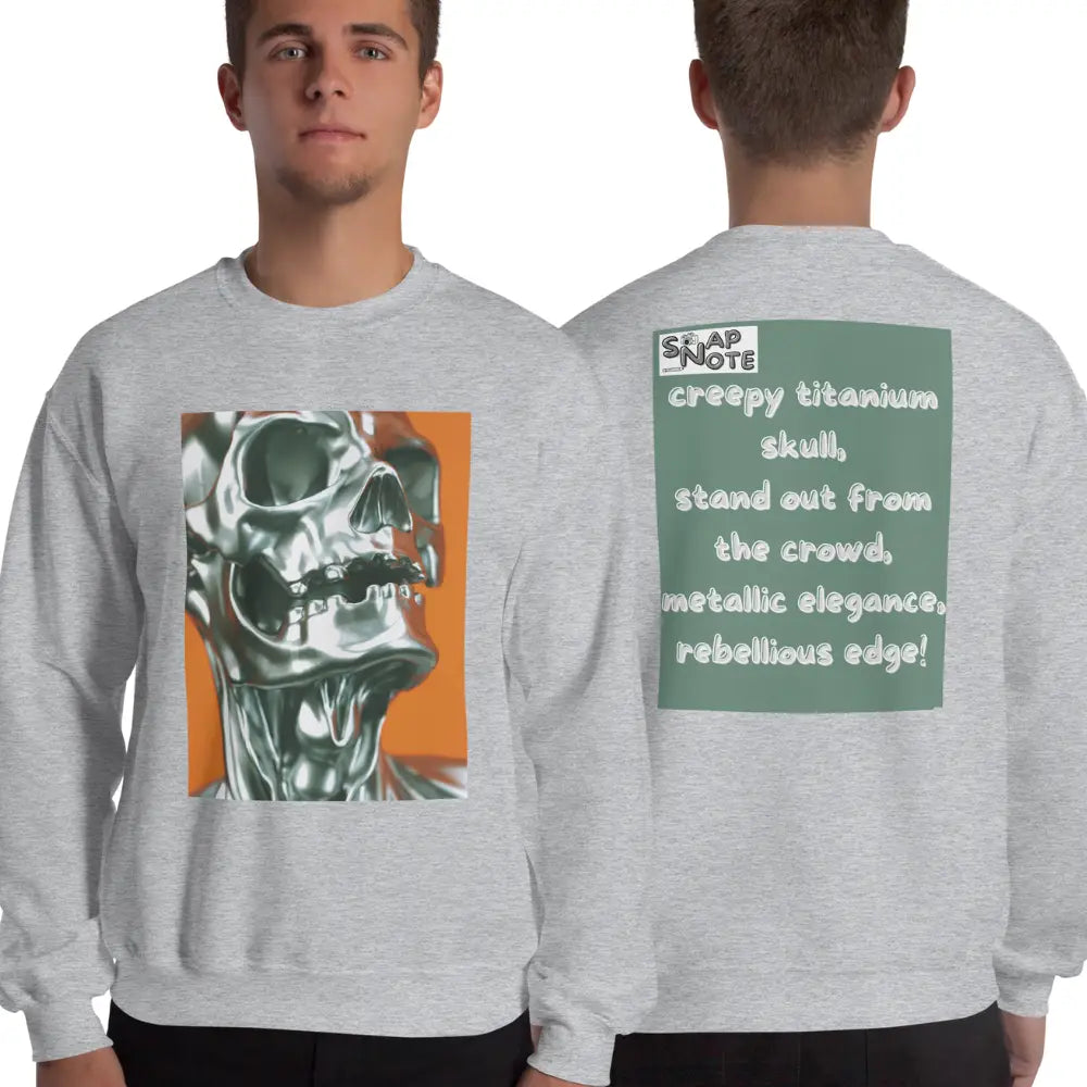 Man supermodel wearing Sweatshirt Jersey Jumper Pullover Sweater Men Women Teenagers Unisex - skeleton metallic skull close-up green pattern - Sport-Grey - 59.90 - SnapNote streetwear