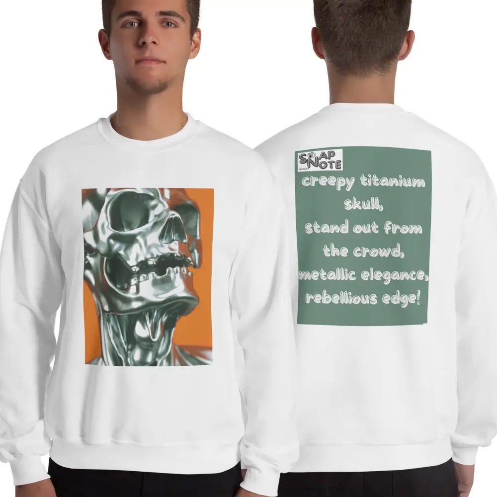 Man supermodel wearing Sweatshirt Jersey Jumper Pullover Sweater Men Women Teenagers Unisex - skeleton metallic skull close-up green pattern - White - 59.90 - SnapNote streetwear