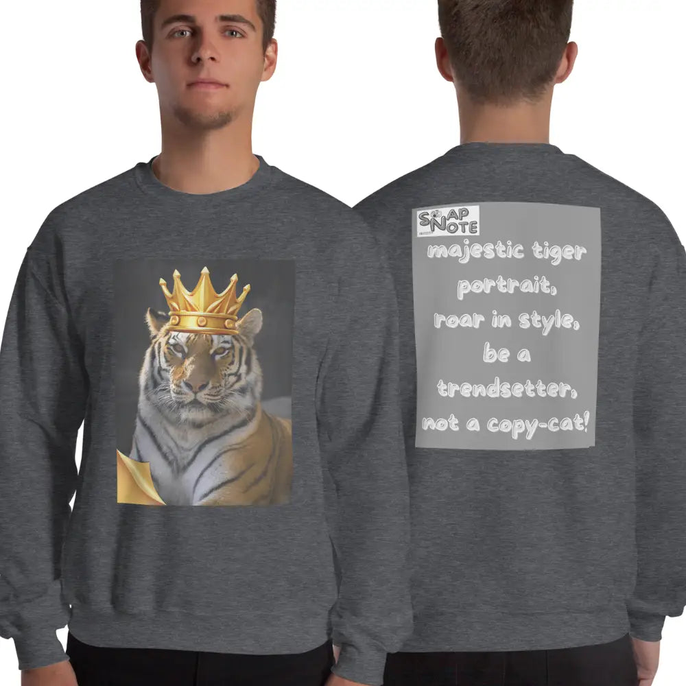 Man supermodel wearing Sweatshirt Jersey Jumper Pullover Sweater Men Women Teenagers Unisex - animal feline crown tiger grey pattern - Dark-Heather - 59.90 - SnapNote streetwear