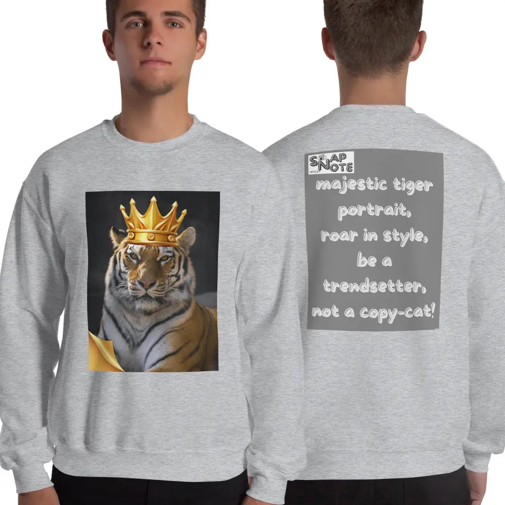 Man supermodel wearing Sweatshirt Jersey Jumper Pullover Sweater Men Women Teenagers Unisex - animal feline crown tiger grey pattern - Sport-Grey - 59.90 - SnapNote streetwear