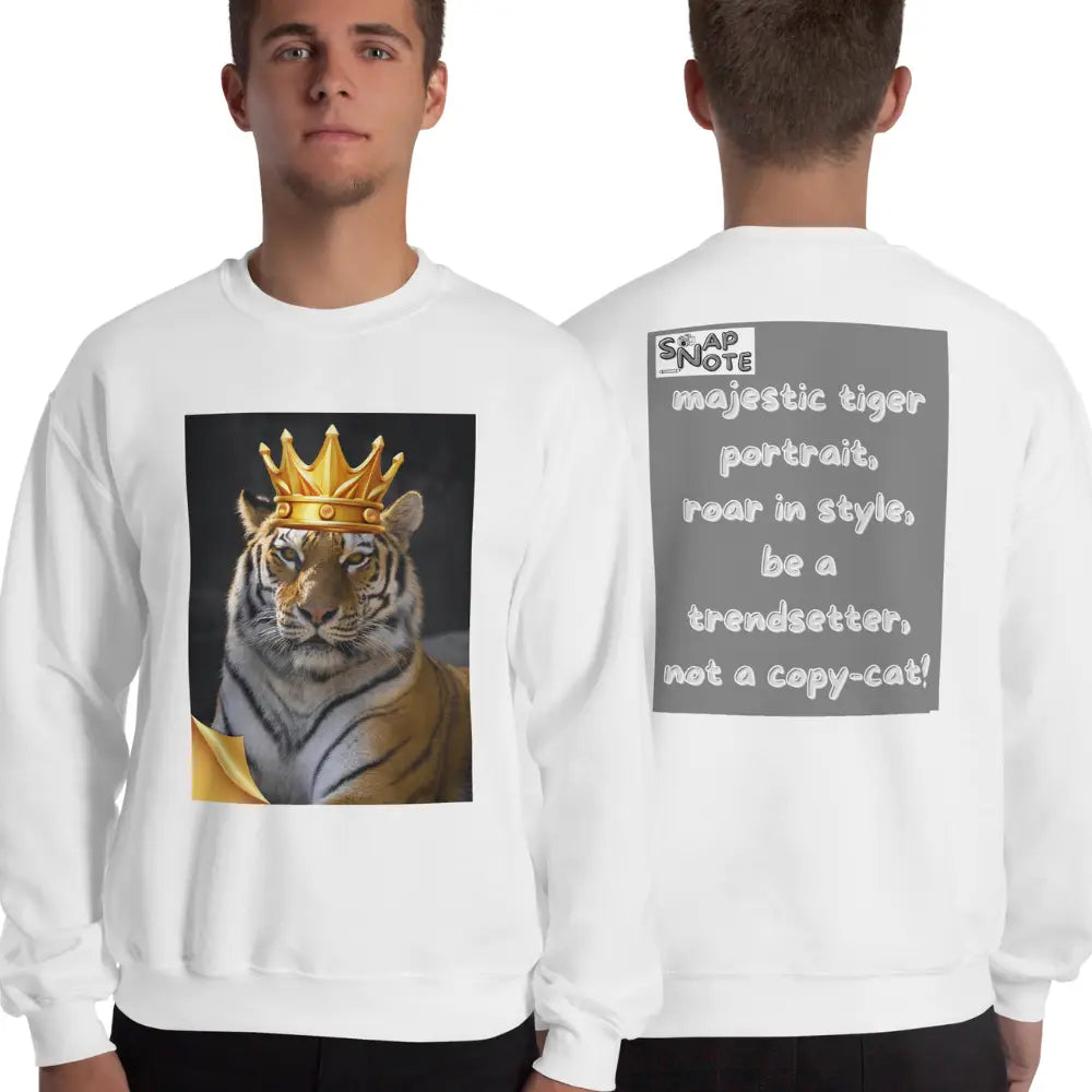 Man supermodel wearing Sweatshirt Jersey Jumper Pullover Sweater Men Women Teenagers Unisex - animal feline crown tiger grey pattern - White - 59.90 - SnapNote streetwear