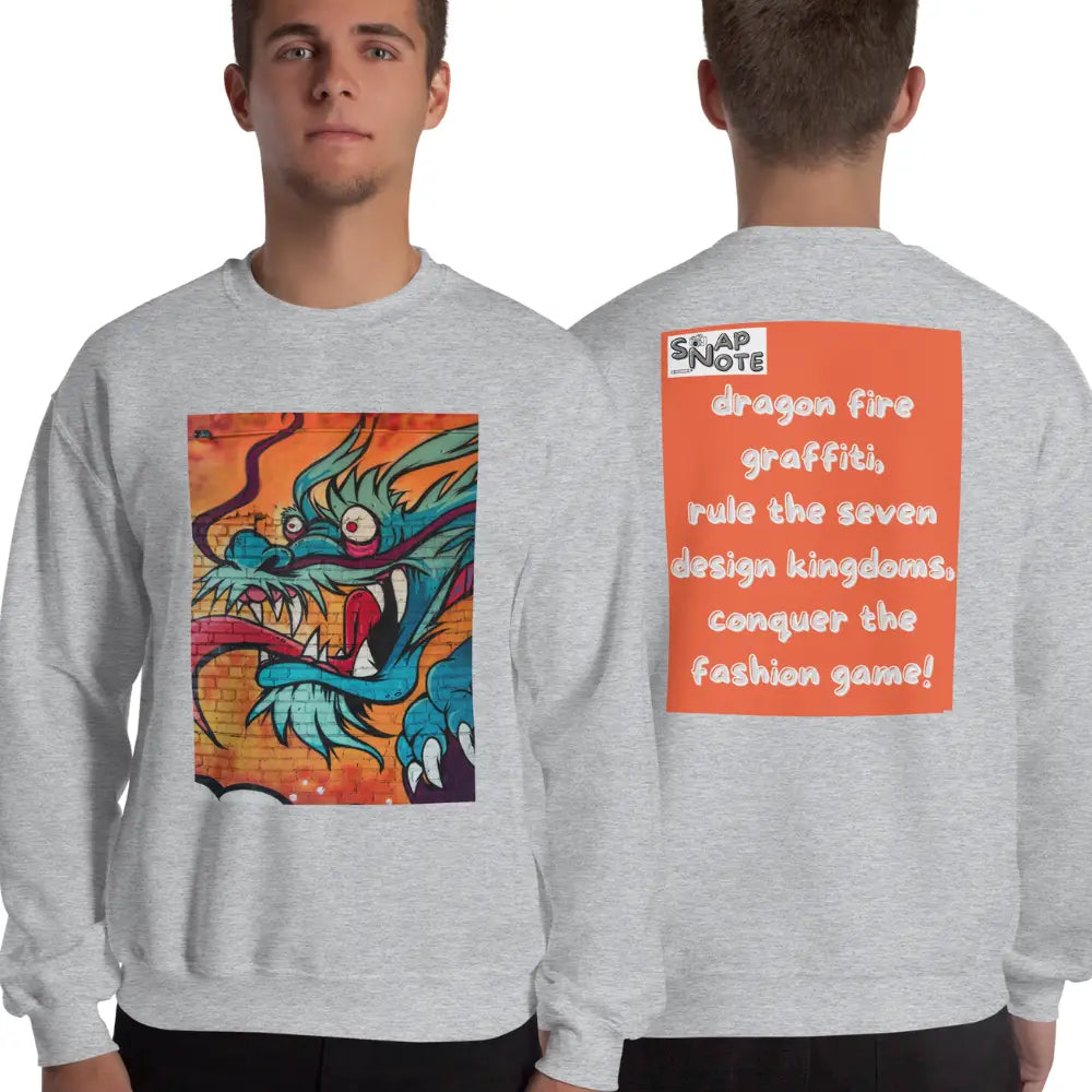 Man supermodel wearing Sweatshirt Jersey Jumper Pullover Sweater Men Women Teenagers Unisex - dragon science-fiction graffiti orange pattern - Sport-Grey - 59.90 - SnapNote streetwear