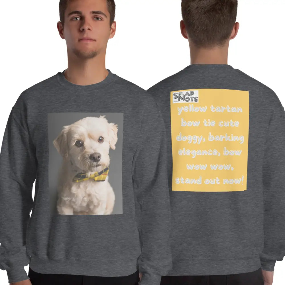 Man supermodel wearing Sweatshirt Jersey Jumper Pullover Sweater Men Women Teenagers Unisex - animal pet elegant doggy yellow pattern - Dark-Heather - 59.90 - SnapNote streetwear