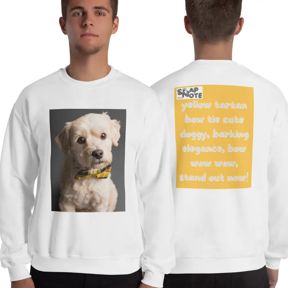 Man supermodel wearing Sweatshirt Jersey Jumper Pullover Sweater Men Women Teenagers Unisex - animal pet elegant doggy yellow pattern - White - 59.90 - SnapNote streetwear