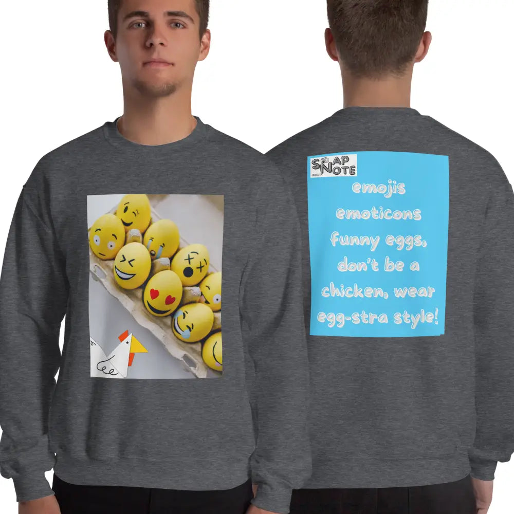 Man supermodel wearing Sweatshirt Jersey Jumper Pullover Sweater Men Women Teenagers Unisex - emoji emoticon eggs chicken blue pattern - Dark-Heather - 59.90 - SnapNote streetwear