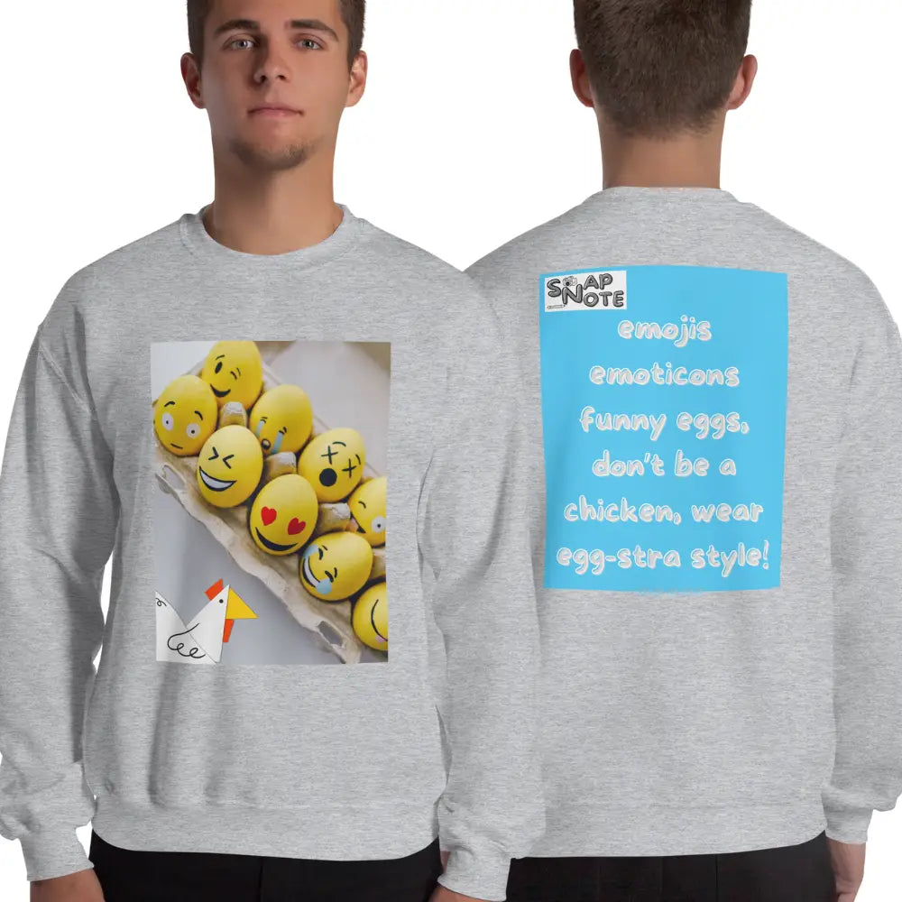 Man supermodel wearing Sweatshirt Jersey Jumper Pullover Sweater Men Women Teenagers Unisex - emoji emoticon eggs chicken blue pattern - Sport-Grey - 59.90 - SnapNote streetwear