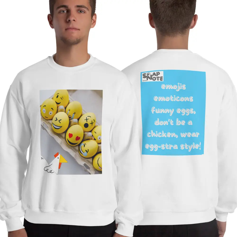 Man supermodel wearing Sweatshirt Jersey Jumper Pullover Sweater Men Women Teenagers Unisex - emoji emoticon eggs chicken blue pattern - White - 59.90 - SnapNote streetwear