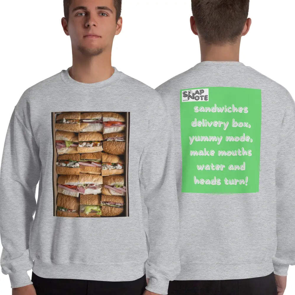 Man supermodel wearing Sweatshirt Jersey Jumper Pullover Sweater Men Women Teenagers Unisex - fast-food delivery box sandwiches green pattern - Sport-Grey - 59.90 - SnapNote streetwear