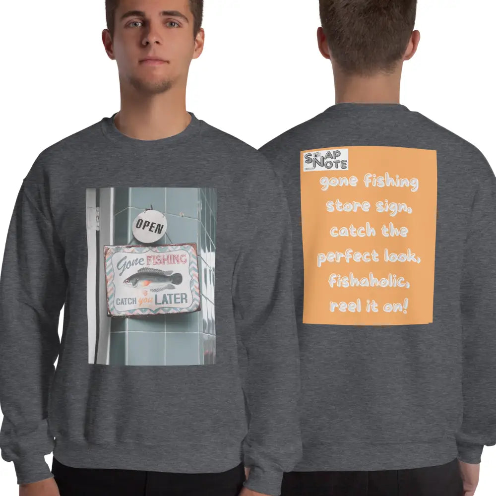 Man supermodel wearing Sweatshirt Jersey Jumper Pullover Sweater Men Women Teenagers Unisex - outdoor hobby fishing store orange pattern - Dark-Heather - 59.90 - SnapNote streetwear