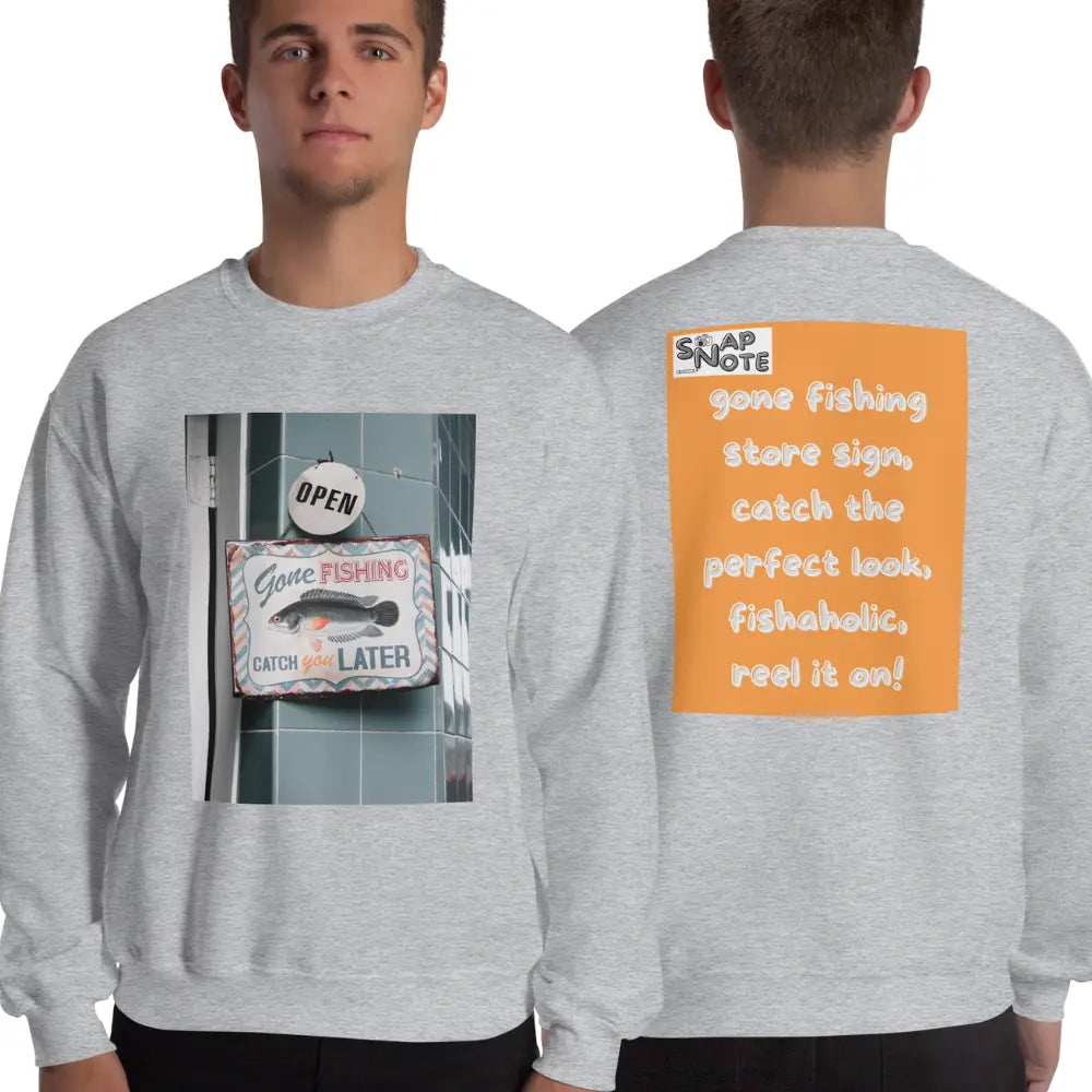 Man supermodel wearing Sweatshirt Jersey Jumper Pullover Sweater Men Women Teenagers Unisex - outdoor hobby fishing store orange pattern - Sport-Grey - 59.90 - SnapNote streetwear