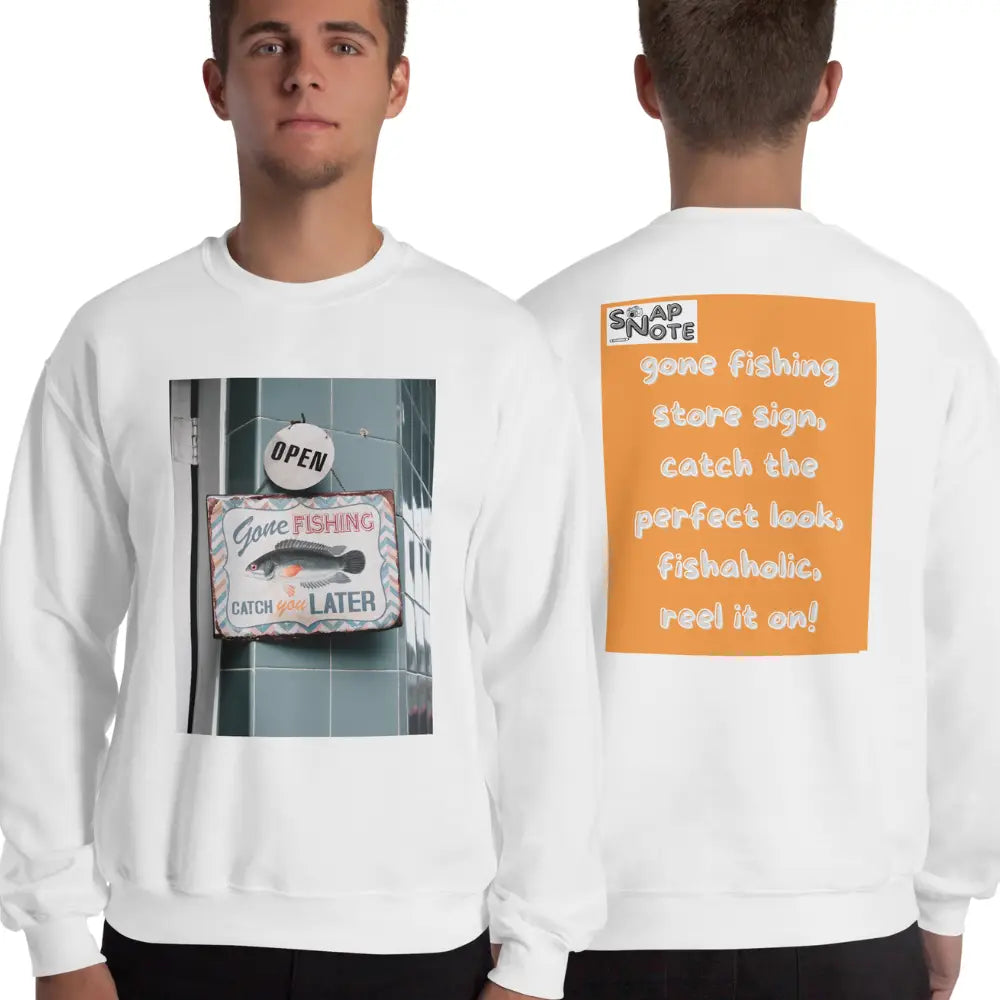 Man supermodel wearing Sweatshirt Jersey Jumper Pullover Sweater Men Women Teenagers Unisex - outdoor hobby fishing store orange pattern - White - 59.90 - SnapNote streetwear