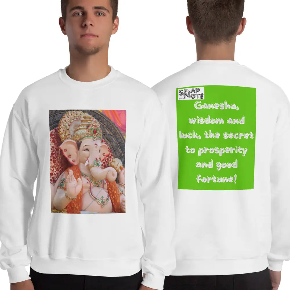 Man supermodel wearing Sweatshirt Jersey Jumper Pullover Sweater Men Women Teenagers Unisex - ganesha religion bollywood india green pattern - White - 59.90 - SnapNote streetwear